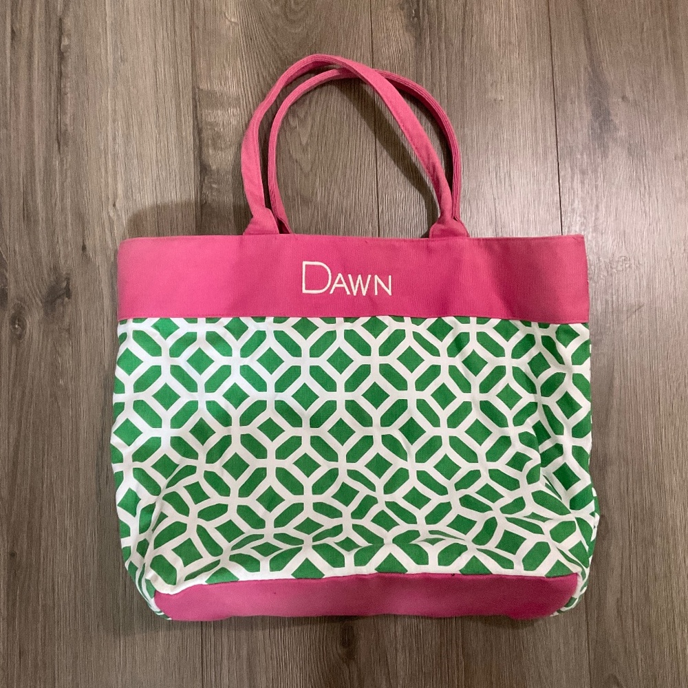 Pottery Barn Embroidered Green and Pink Tote ‘Dawn’